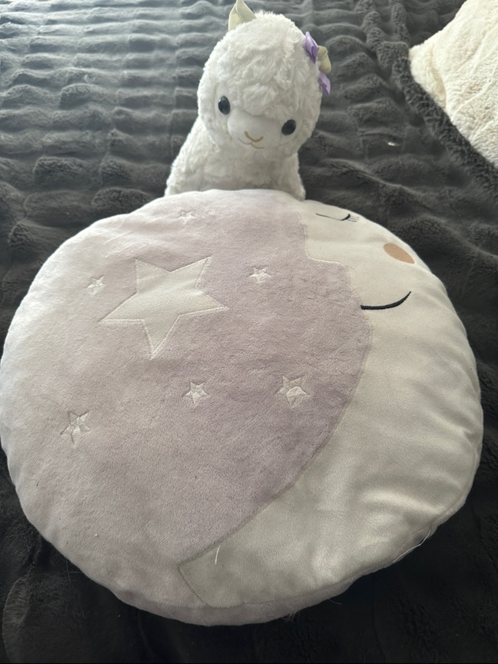 Plush Moon Face Pillow in Light Lavender and Cream